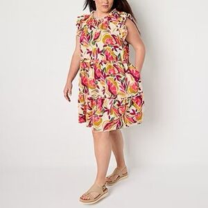 NWT St. John's Bay Multicolor Floral Dress Sleeveless Fringe Keyhole front BOHO